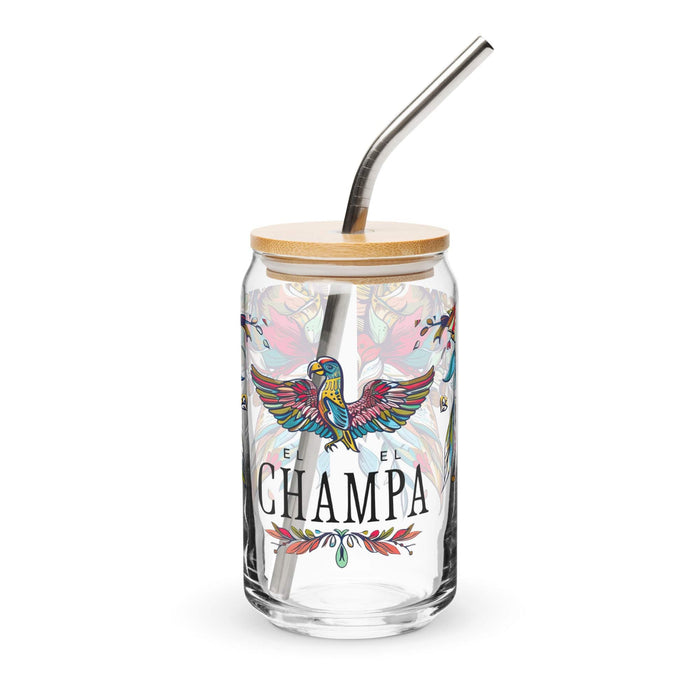 El Champa Exclusive Art Piece Can-Shaped Glass Home Office Work Mexican Spanish Pride Gift Cup One-Of-A-Kind Calligraphy Glass | E16 Mexicada 16 oz With Lid & Straw