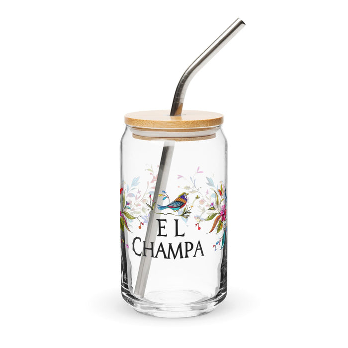 El Champa Exclusive Art Piece Can-Shaped Glass Home Office Work Mexican Spanish Pride Gift Cup One-Of-A-Kind Calligraphy Glass | E19 Mexicada 16 oz With Lid & Straw