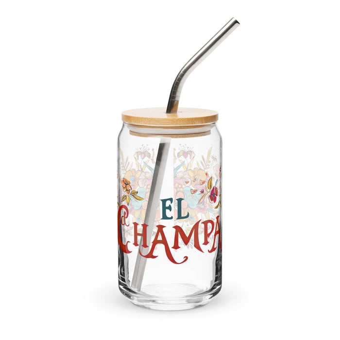 El Champa Exclusive Art Piece Can-Shaped Glass Home Office Work Mexican Spanish Pride Gift Cup One-Of-A-Kind Calligraphy Glass | E23 Mexicada 16 oz With Lid & Straw