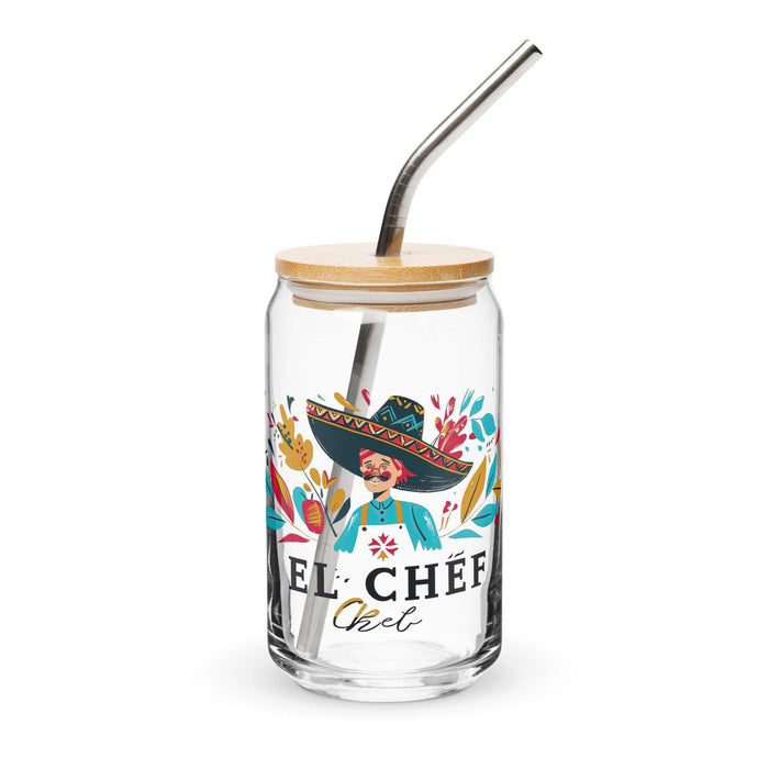 El Chef Exclusive Art Piece Can-Shaped Glass Home Office Work Mexican Spanish Pride Gift Cup One-Of-A-Kind Calligraphy Glass | E1 Mexicada 16 oz With Lid & Straw