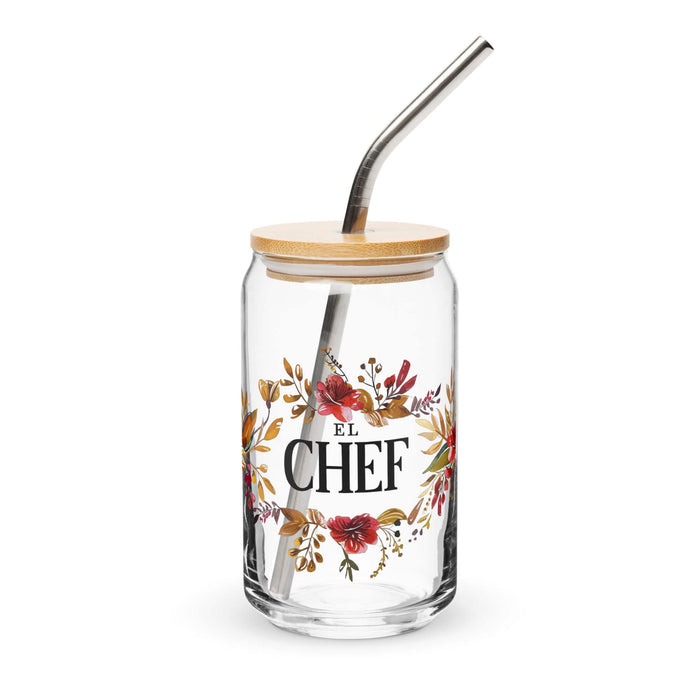 El Chef Exclusive Art Piece Can-Shaped Glass Home Office Work Mexican Spanish Pride Gift Cup One-Of-A-Kind Calligraphy Glass | E2 Mexicada 16 oz With Lid & Straw