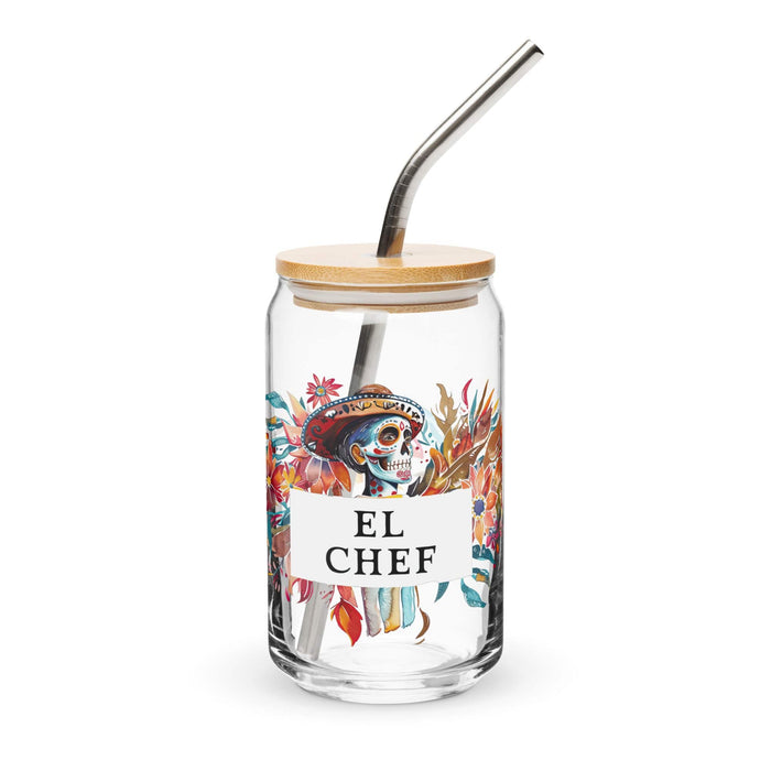 El Chef Exclusive Art Piece Can-Shaped Glass Home Office Work Mexican Spanish Pride Gift Cup One-Of-A-Kind Calligraphy Glass | E4 Mexicada 16 oz With Lid & Straw