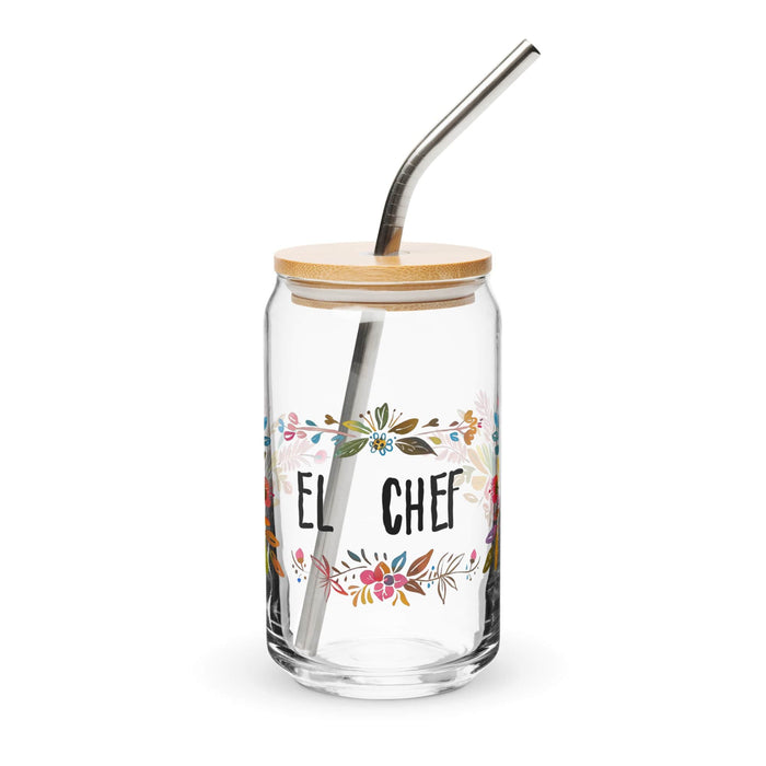 El Chef Exclusive Art Piece Can-Shaped Glass Home Office Work Mexican Spanish Pride Gift Cup One-Of-A-Kind Calligraphy Glass | E7 Mexicada 16 oz With Lid & Straw