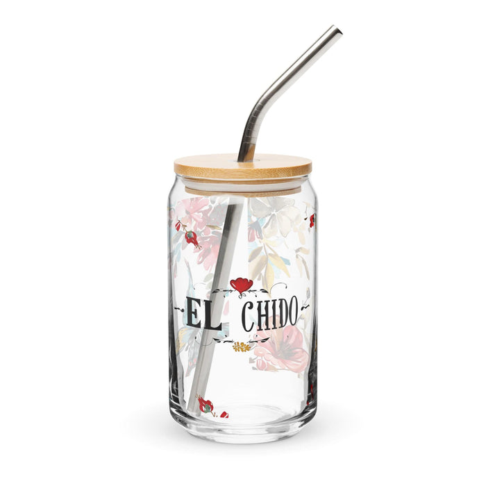 El Chido Exclusive Art Piece Can-Shaped Glass Home Office Work Mexican Spanish Pride Gift Cup One-Of-A-Kind Calligraphy Glass | E3 Mexicada 16 oz With Lid & Straw