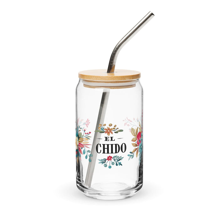 El Chido Exclusive Art Piece Can-Shaped Glass Home Office Work Mexican Spanish Pride Gift Cup One-Of-A-Kind Calligraphy Glass | E7 Mexicada 16 oz With Lid & Straw