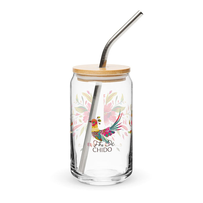 El Chido Exclusive Art Piece Can-Shaped Glass Home Office Work Mexican Spanish Pride Gift Cup One-Of-A-Kind Calligraphy Glass | E9 Mexicada 16 oz With Lid & Straw