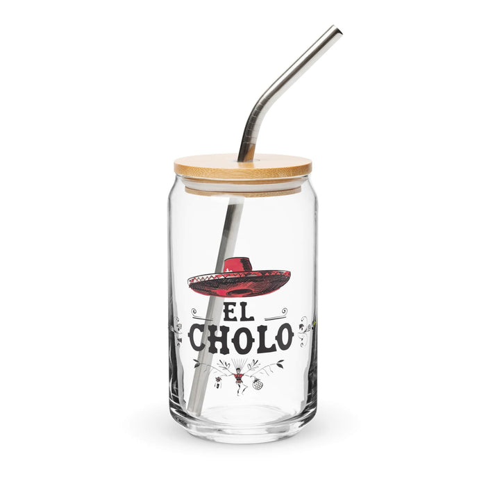 El Cholo Exclusive Art Piece Can-Shaped Glass Home Office Work Mexican Spanish Pride Gift Cup One-Of-A-Kind Calligraphy Glass | E6 Mexicada 16 oz With Lid & Straw