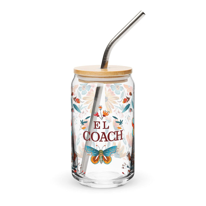 El Coach Exclusive Art Piece Can-Shaped Glass Home Office Work Mexican Spanish Pride Gift Cup One-Of-A-Kind Calligraphy Glass | E1 Mexicada 16 oz With Lid & Straw