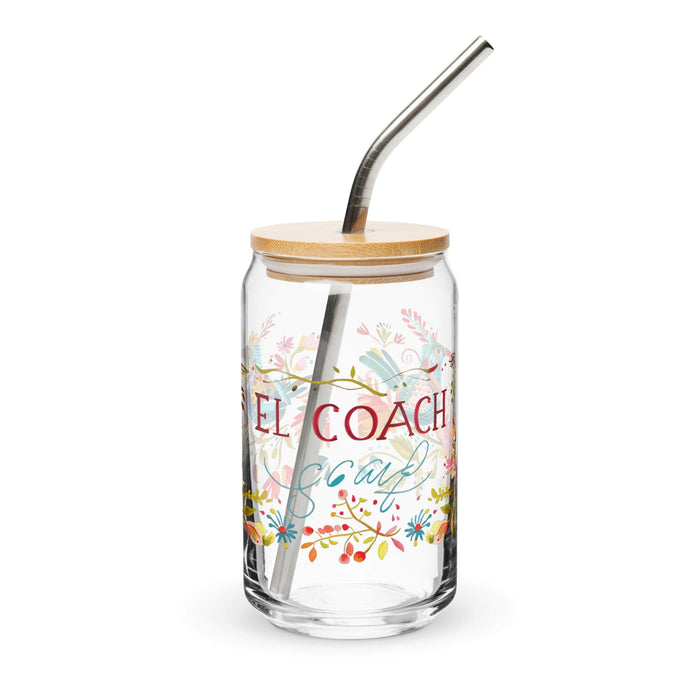 El Coach Exclusive Art Piece Can-Shaped Glass Home Office Work Mexican Spanish Pride Gift Cup One-Of-A-Kind Calligraphy Glass | E2 Mexicada 16 oz With Lid & Straw