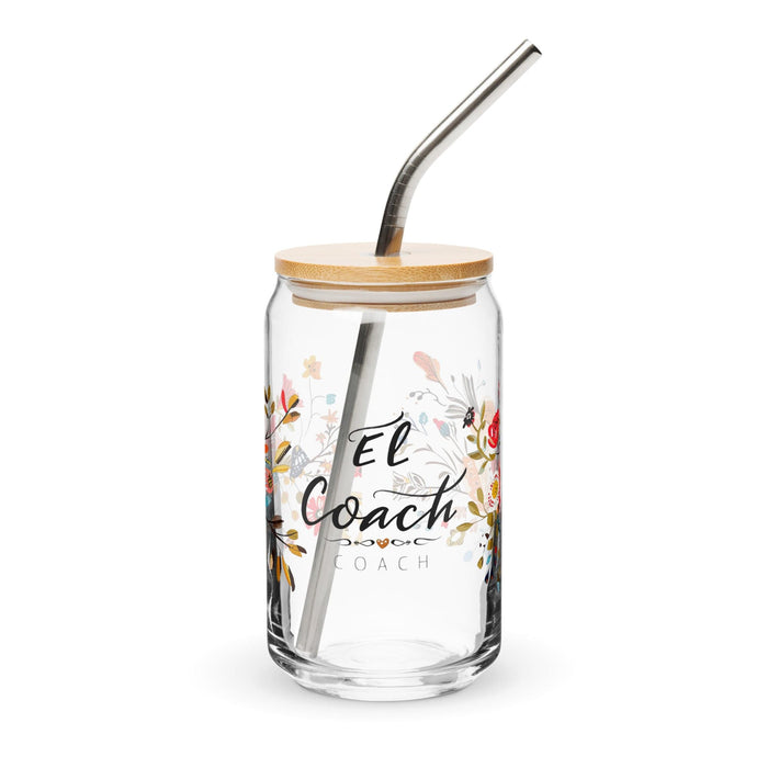 El Coach Exclusive Art Piece Can-Shaped Glass Home Office Work Mexican Spanish Pride Gift Cup One-Of-A-Kind Calligraphy Glass | E3 Mexicada 16 oz With Lid & Straw