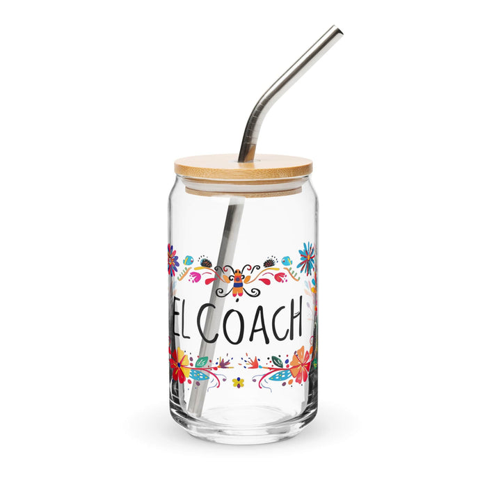 El Coach Exclusive Art Piece Can-Shaped Glass Home Office Work Mexican Spanish Pride Gift Cup One-Of-A-Kind Calligraphy Glass | E4 Mexicada 16 oz With Lid & Straw