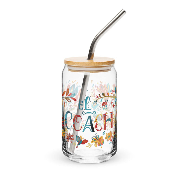 El Coach Exclusive Art Piece Can-Shaped Glass Home Office Work Mexican Spanish Pride Gift Cup One-Of-A-Kind Calligraphy Glass | E6 Mexicada 16 oz With Lid & Straw