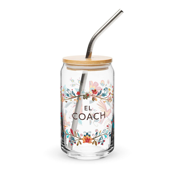 El Coach Exclusive Art Piece Can-Shaped Glass Home Office Work Mexican Spanish Pride Gift Cup One-Of-A-Kind Calligraphy Glass | E10 Mexicada 16 oz With Lid & Straw