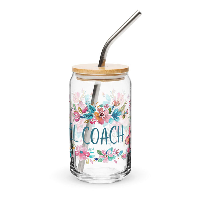 El Coach Exclusive Art Piece Can-Shaped Glass Home Office Work Mexican Spanish Pride Gift Cup One-Of-A-Kind Calligraphy Glass | E11 Mexicada 16 oz With Lid & Straw