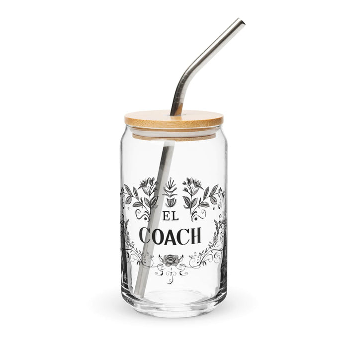 El Coach Exclusive Art Piece Can-Shaped Glass Home Office Work Mexican Spanish Pride Gift Cup One-Of-A-Kind Calligraphy Glass | E12 Mexicada 16 oz With Lid & Straw