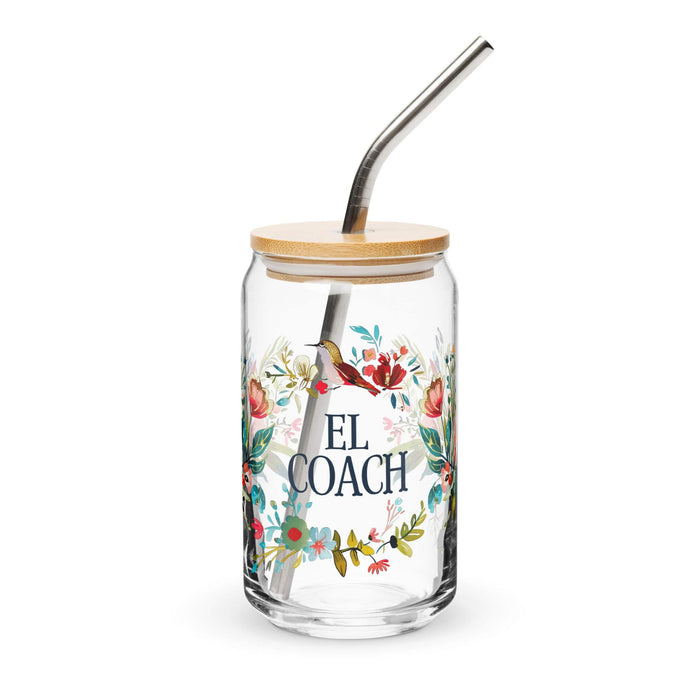 El Coach Exclusive Art Piece Can-Shaped Glass Home Office Work Mexican Spanish Pride Gift Cup One-Of-A-Kind Calligraphy Glass | E13 Mexicada 16 oz With Lid & Straw