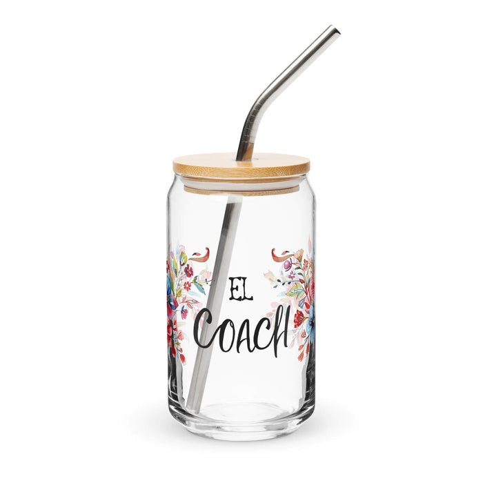 El Coach Exclusive Art Piece Can-Shaped Glass Home Office Work Mexican Spanish Pride Gift Cup One-Of-A-Kind Calligraphy Glass | E16 Mexicada 16 oz With Lid & Straw