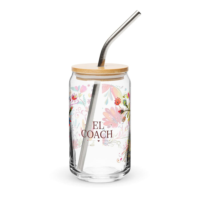 El Coach Exclusive Art Piece Can-Shaped Glass Home Office Work Mexican Spanish Pride Gift Cup One-Of-A-Kind Calligraphy Glass | E24 Mexicada 16 oz With Lid & Straw