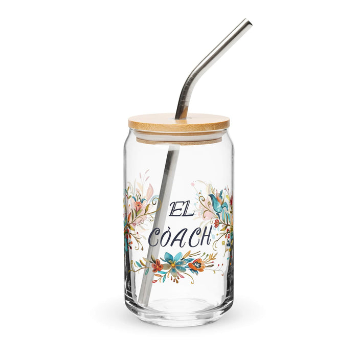 El Coach Exclusive Art Piece Can-Shaped Glass Home Office Work Mexican Spanish Pride Gift Cup One-Of-A-Kind Calligraphy Glass | E28 Mexicada 16 oz With Lid & Straw