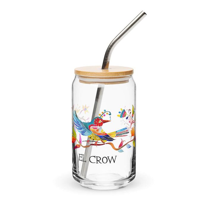 El Crow Exclusive Art Piece Can-Shaped Glass Home Office Work Mexican Spanish Pride Gift Cup One-Of-A-Kind Calligraphy Glass | E8 Mexicada 16 oz With Lid & Straw