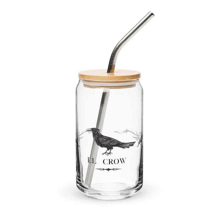 El Crow Exclusive Art Piece Can-Shaped Glass Home Office Work Mexican Spanish Pride Gift Cup One-Of-A-Kind Calligraphy Glass | E14 Mexicada 16 oz With Lid & Straw