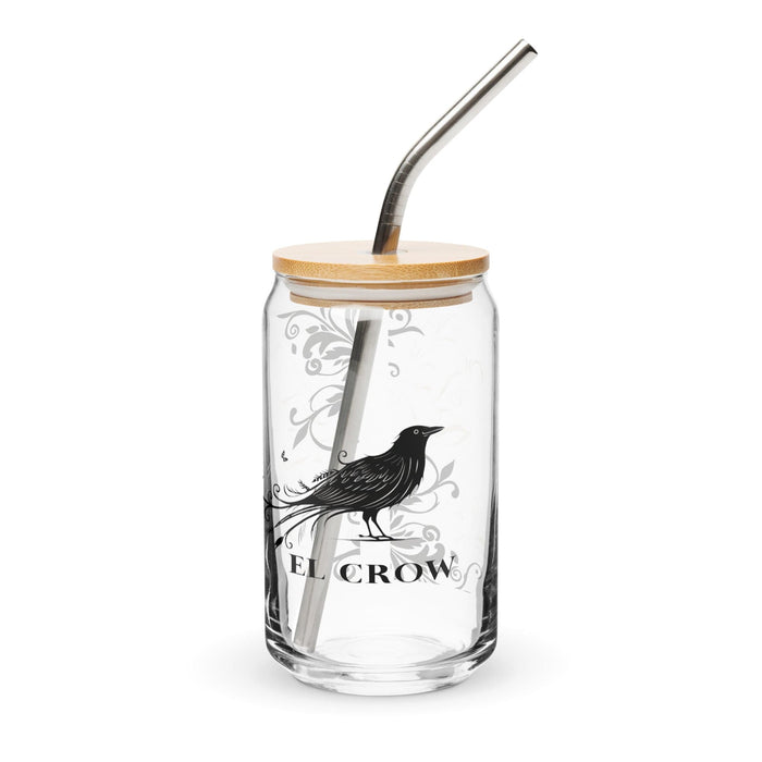 El Crow Exclusive Art Piece Can-Shaped Glass Home Office Work Mexican Spanish Pride Gift Cup One-Of-A-Kind Calligraphy Glass | E16 Mexicada 16 oz With Lid & Straw