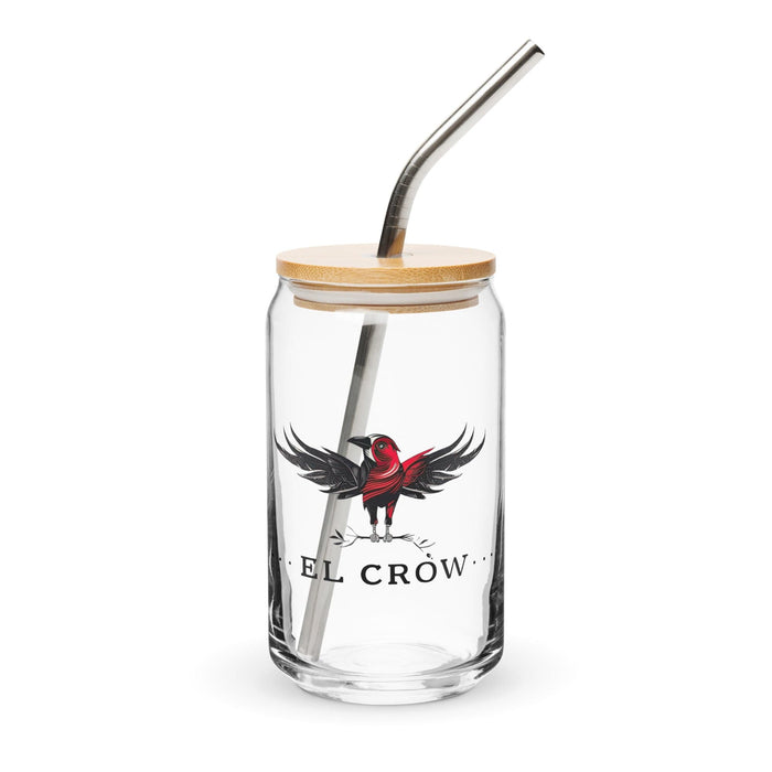 El Crow Exclusive Art Piece Can-Shaped Glass Home Office Work Mexican Spanish Pride Gift Cup One-Of-A-Kind Calligraphy Glass | E17 Mexicada 16 oz With Lid & Straw