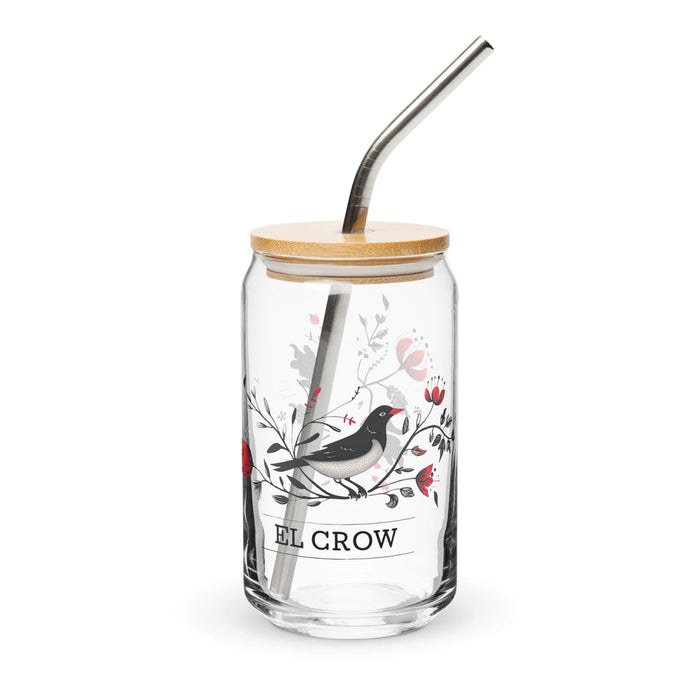 El Crow Exclusive Art Piece Can-Shaped Glass Home Office Work Mexican Spanish Pride Gift Cup One-Of-A-Kind Calligraphy Glass | E20 Mexicada 16 oz With Lid & Straw