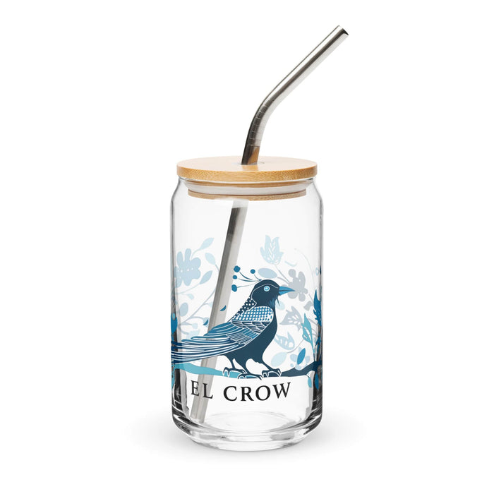 El Crow Exclusive Art Piece Can-Shaped Glass Home Office Work Mexican Spanish Pride Gift Cup One-Of-A-Kind Calligraphy Glass | E27 Mexicada 16 oz With Lid & Straw