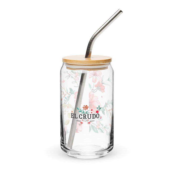 El Crudo Exclusive Art Piece Can-Shaped Glass Home Office Work Mexican Spanish Pride Gift Cup One-Of-A-Kind Calligraphy Glass | E4 Mexicada 16 oz With Lid & Straw