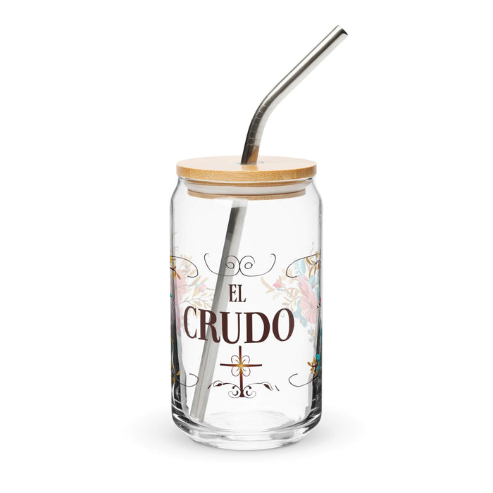 El Crudo Exclusive Art Piece Can-Shaped Glass Home Office Work Mexican Spanish Pride Gift Cup One-Of-A-Kind Calligraphy Glass | E6 Mexicada 16 oz With Lid & Straw