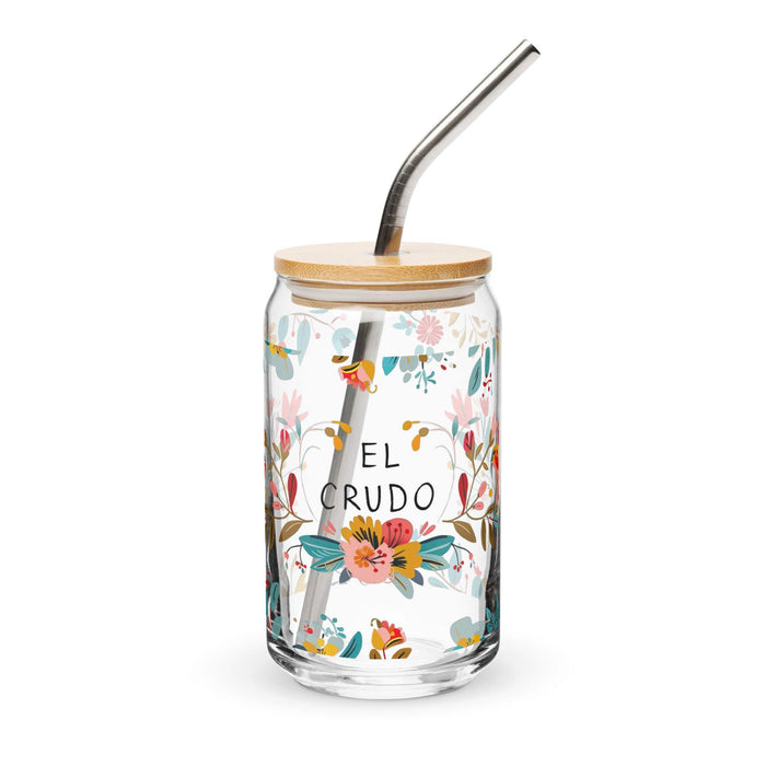 El Crudo Exclusive Art Piece Can-Shaped Glass Home Office Work Mexican Spanish Pride Gift Cup One-Of-A-Kind Calligraphy Glass | E7 Mexicada 16 oz With Lid & Straw