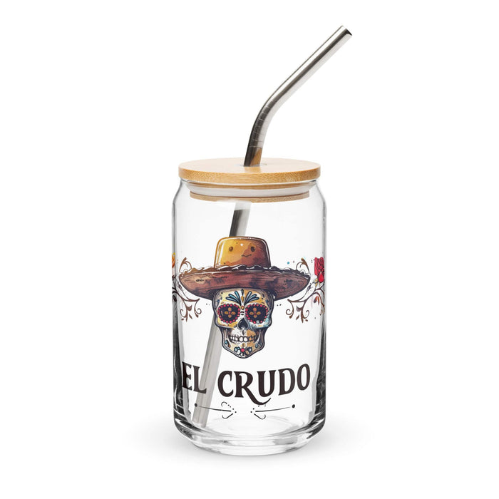 El Crudo Exclusive Art Piece Can-Shaped Glass Home Office Work Mexican Spanish Pride Gift Cup One-Of-A-Kind Calligraphy Glass | E10 Mexicada 16 oz With Lid & Straw