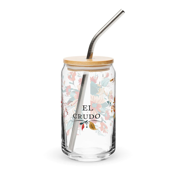 El Crudo Exclusive Art Piece Can-Shaped Glass Home Office Work Mexican Spanish Pride Gift Cup One-Of-A-Kind Calligraphy Glass | E12 Mexicada 16 oz With Lid & Straw