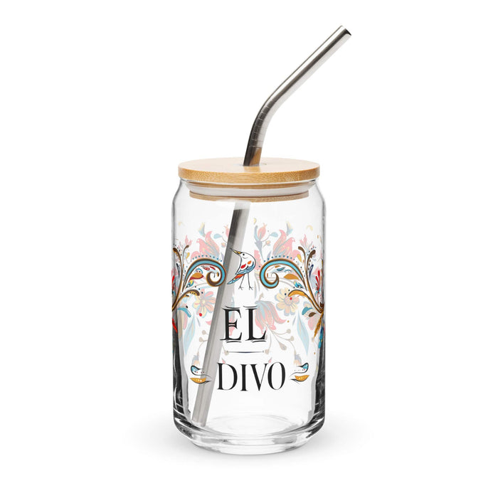 El Divo Exclusive Art Piece Can-Shaped Glass Home Office Work Mexican Spanish Pride Gift Cup One-Of-A-Kind Calligraphy Glass | E4 Mexicada 16 oz With Lid & Straw