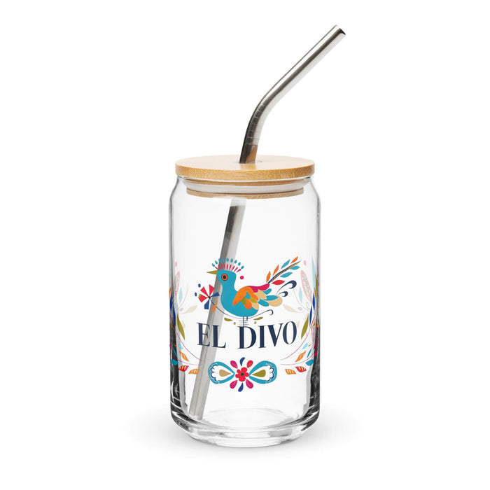 El Divo Exclusive Art Piece Can-Shaped Glass Home Office Work Mexican Spanish Pride Gift Cup One-Of-A-Kind Calligraphy Glass | E7 Mexicada 16 oz With Lid & Straw