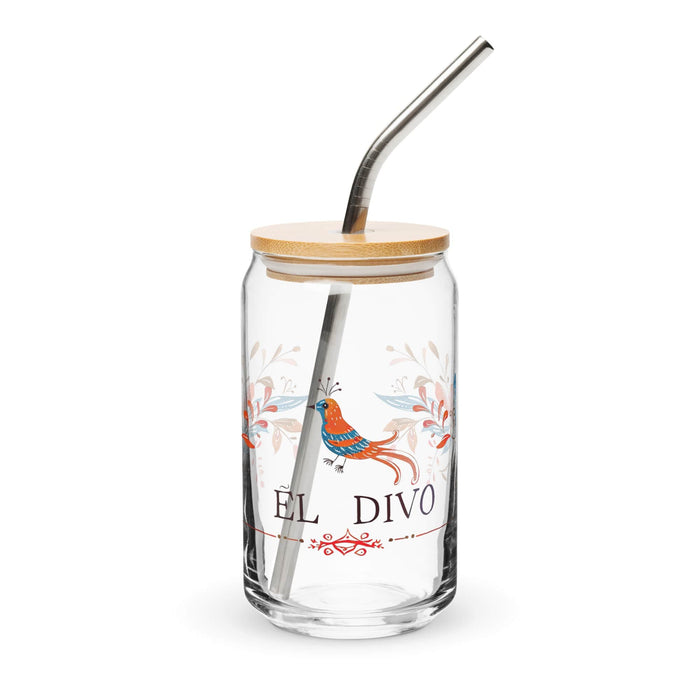 El Divo Exclusive Art Piece Can-Shaped Glass Home Office Work Mexican Spanish Pride Gift Cup One-Of-A-Kind Calligraphy Glass | E8 Mexicada 16 oz With Lid & Straw