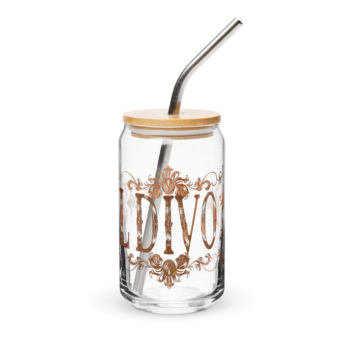 El Divo Exclusive Art Piece Can-Shaped Glass Home Office Work Mexican Spanish Pride Gift Cup One-Of-A-Kind Calligraphy Glass | E13 Mexicada 16 oz With Lid & Straw