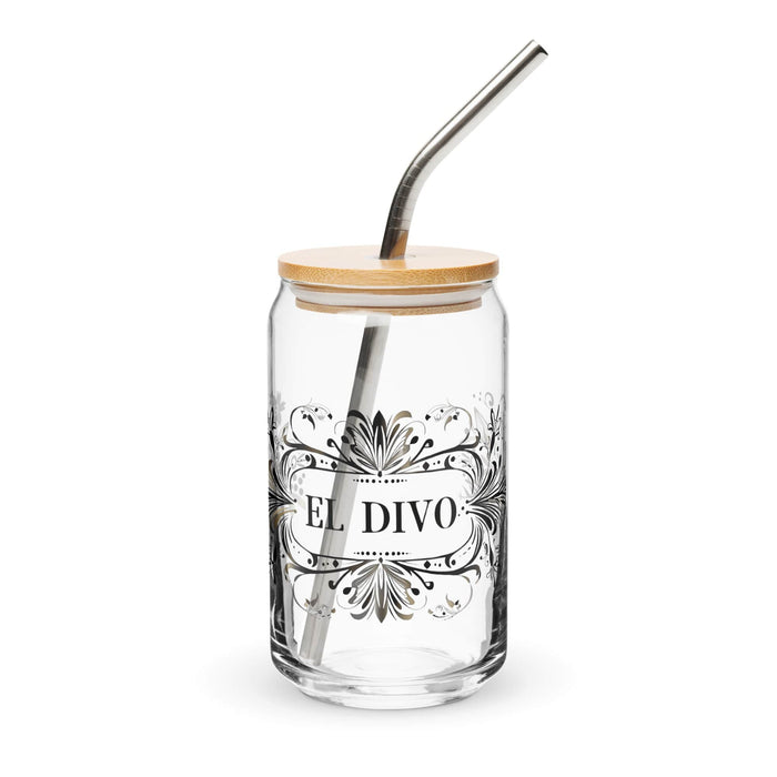 El Divo Exclusive Art Piece Can-Shaped Glass Home Office Work Mexican Spanish Pride Gift Cup One-Of-A-Kind Calligraphy Glass | E15 Mexicada 16 oz With Lid & Straw