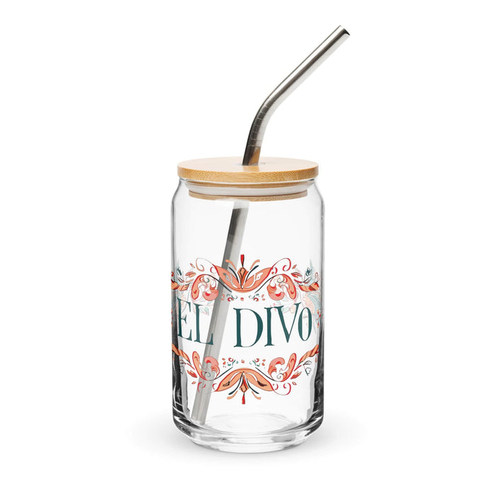 El Divo Exclusive Art Piece Can-Shaped Glass Home Office Work Mexican Spanish Pride Gift Cup One-Of-A-Kind Calligraphy Glass | E16 Mexicada 16 oz With Lid & Straw