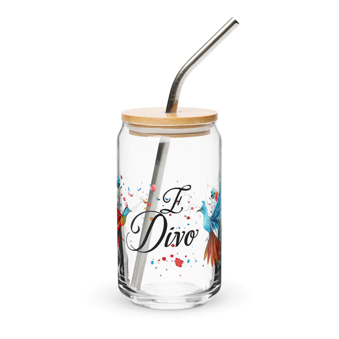 El Divo Exclusive Art Piece Can-Shaped Glass Home Office Work Mexican Spanish Pride Gift Cup One-Of-A-Kind Calligraphy Glass | E17 Mexicada 16 oz With Lid & Straw