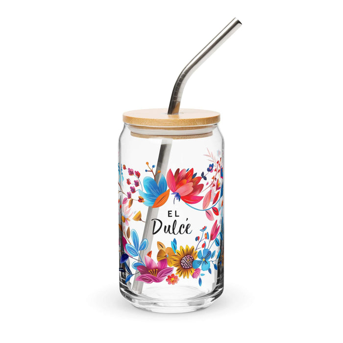 El Dulce Exclusive Art Piece Can-Shaped Glass Home Office Work Mexican Spanish Pride Gift Cup One-Of-A-Kind Calligraphy Glass | E1 Mexicada 16 oz With Lid & Straw