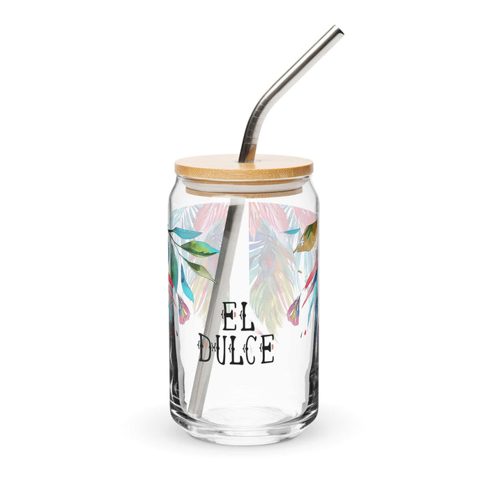 El Dulce Exclusive Art Piece Can-Shaped Glass Home Office Work Mexican Spanish Pride Gift Cup One-Of-A-Kind Calligraphy Glass | E3 Mexicada 16 oz With Lid & Straw