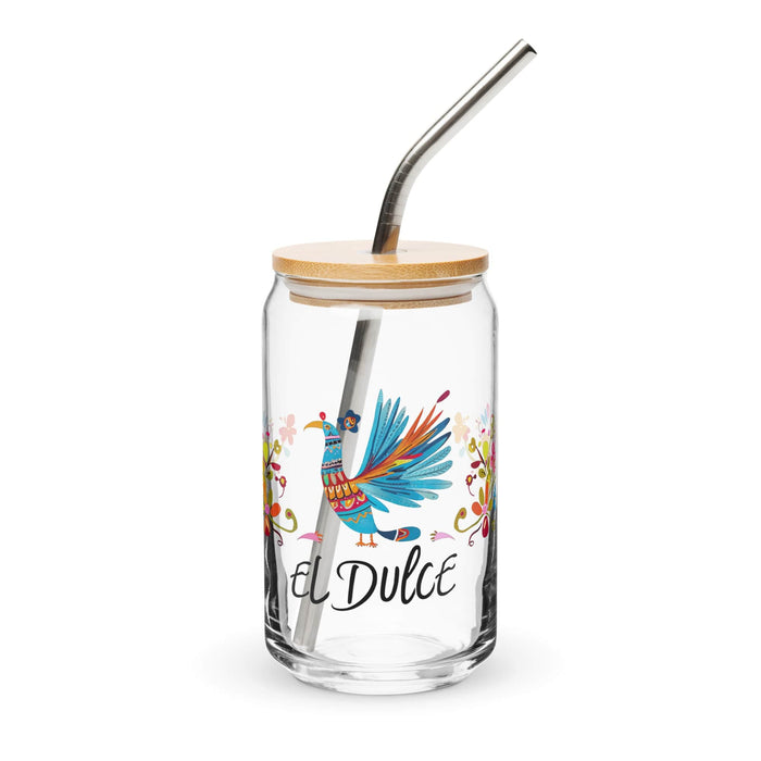 El Dulce Exclusive Art Piece Can-Shaped Glass Home Office Work Mexican Spanish Pride Gift Cup One-Of-A-Kind Calligraphy Glass | E7 Mexicada 16 oz With Lid & Straw