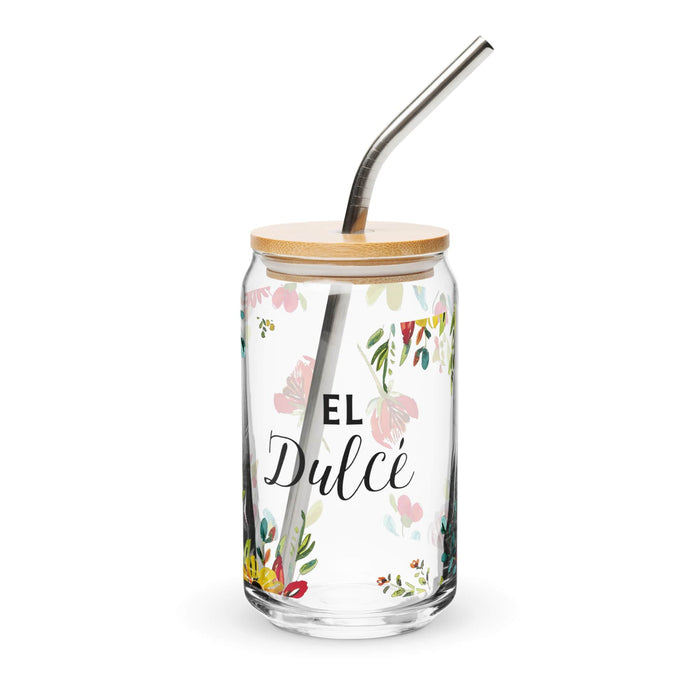 El Dulce Exclusive Art Piece Can-Shaped Glass Home Office Work Mexican Spanish Pride Gift Cup One-Of-A-Kind Calligraphy Glass | E9 Mexicada 16 oz With Lid & Straw