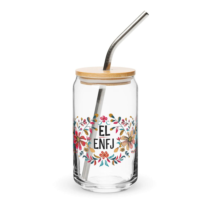 El Enfj Exclusive Art Piece Can-Shaped Glass Home Office Work Mexican Spanish Pride Gift Cup One-Of-A-Kind Calligraphy Glass | E2 Mexicada 16 oz With Lid & Straw