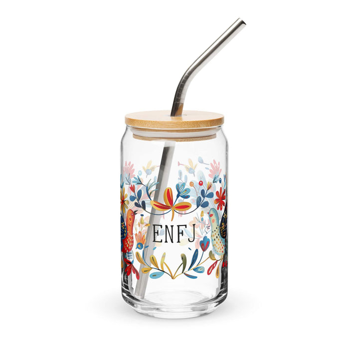 El Enfj Exclusive Art Piece Can-Shaped Glass Home Office Work Mexican Spanish Pride Gift Cup One-Of-A-Kind Calligraphy Glass | E7 Mexicada 16 oz With Lid & Straw