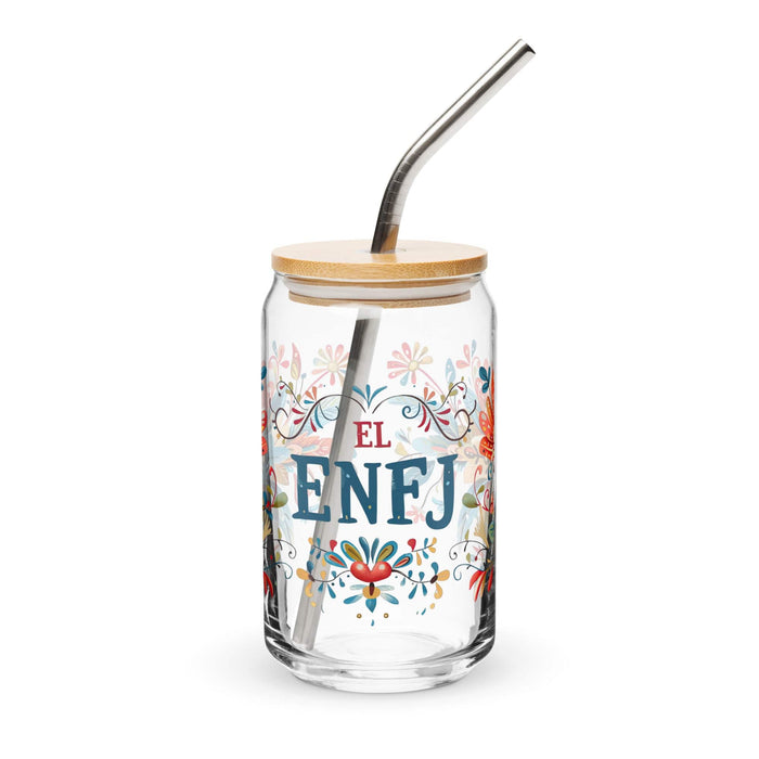 El Enfj Exclusive Art Piece Can-Shaped Glass Home Office Work Mexican Spanish Pride Gift Cup One-Of-A-Kind Calligraphy Glass | E9 Mexicada 16 oz With Lid & Straw