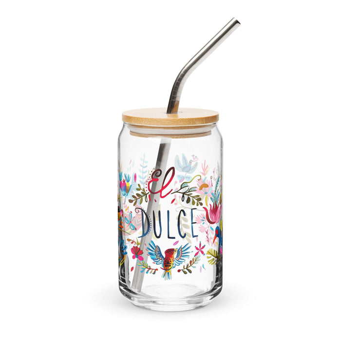 El Dulce Exclusive Art Piece Can-Shaped Glass Home Office Work Mexican Spanish Pride Gift Cup One-Of-A-Kind Calligraphy Glass | E4 Mexicada 16 oz With Lid & Straw