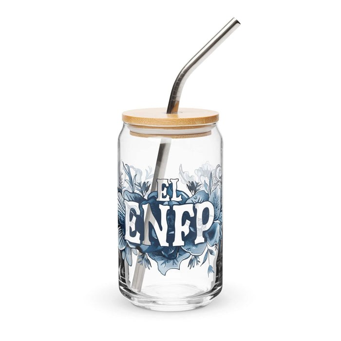 El Enfp Exclusive Art Piece Can-Shaped Glass Home Office Work Mexican Spanish Pride Gift Cup One-Of-A-Kind Calligraphy Glass | E1 Mexicada 16 oz With Lid & Straw